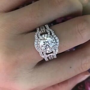 3 pcs Halo Stackable Rings with ShCubic Zirconias, Weddings, Engagement Ring